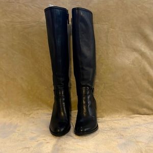 Franco Sarto knee length black leather boots.